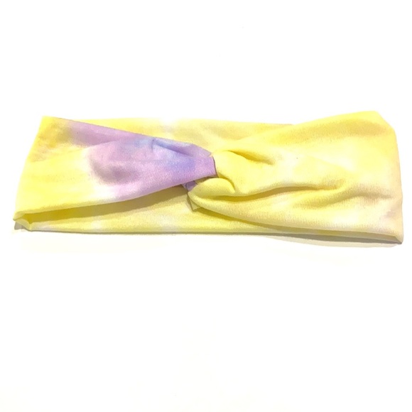 Kids Tye Dye Front Twist Stretch Headband Purple Yellow - Picture 4 of 4